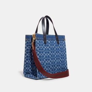 Coach Indigo Midnight Navy Multi Field Denim Signature Logo Print Tote Denim Bag